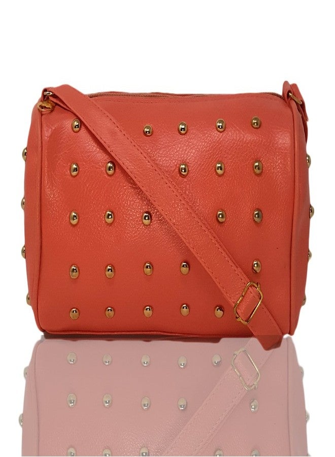 TYPIFY Women Studded Sling Bag (Orange) - Image 2